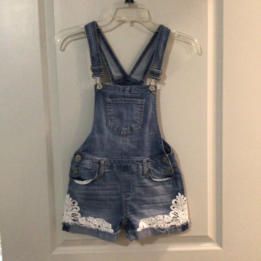 Denim overall shorts